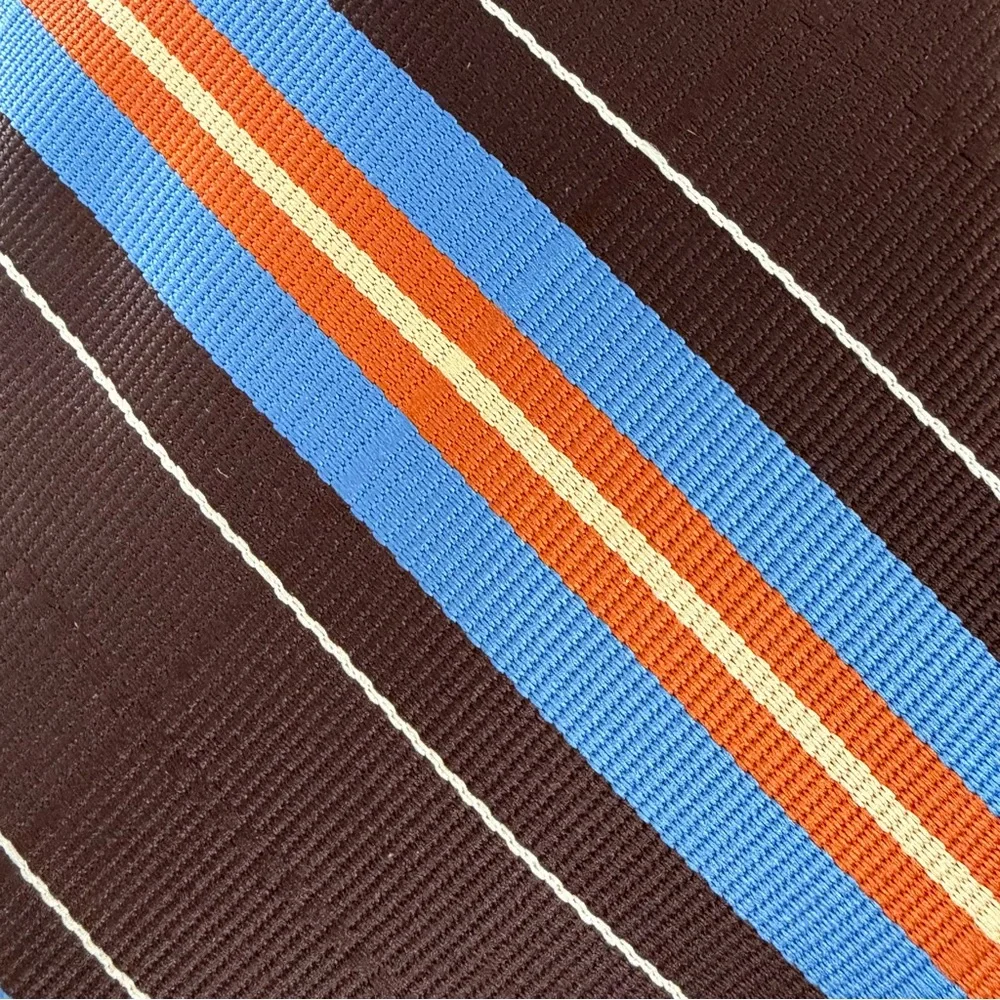 Vintage Brown Blue Orange Regimental Stripe Tie Classic Mens Necktie - Picture 7 of 7